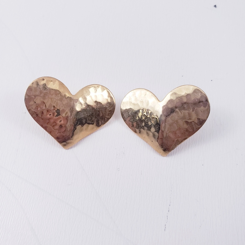 1990s Large Post Heart Earrings - Fashion Jewelry - NOT GENUINE GOLD - Picture 1 of 3